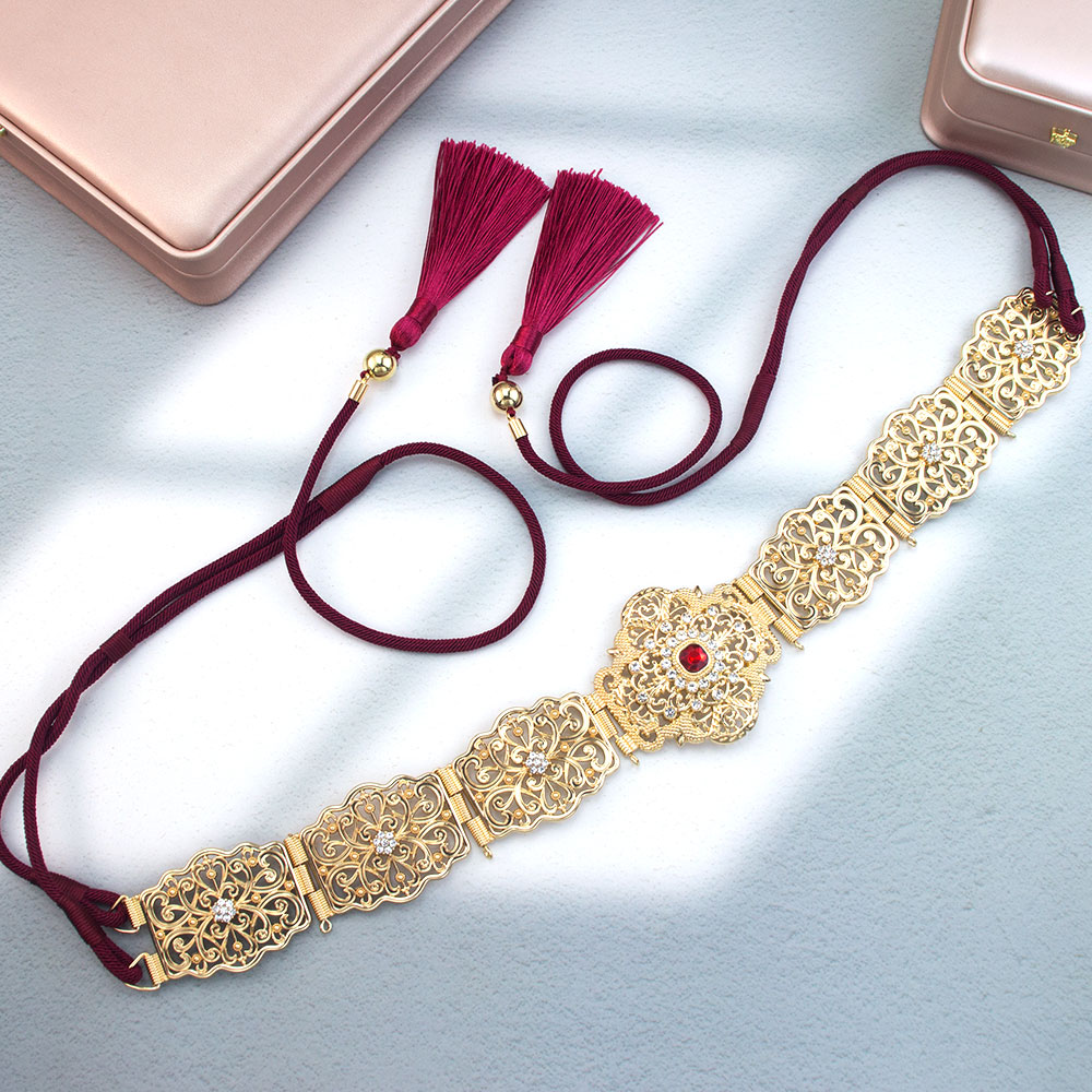 Ceinture en corde dorée pour femmes, ceinture de caftan marocain, bijoux de mariage en cristal, bijoux de festival arabe
