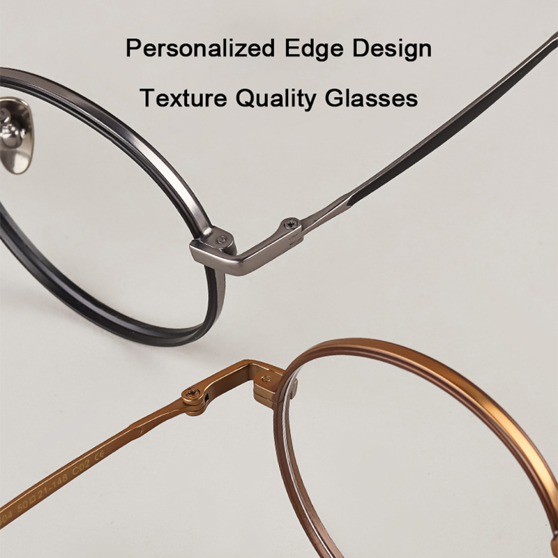 Lunettes rondes rétro de marque de styliste, petites lunettes à revêtement IP en titane pur, montures ultralégères à bords contrastés et lisses