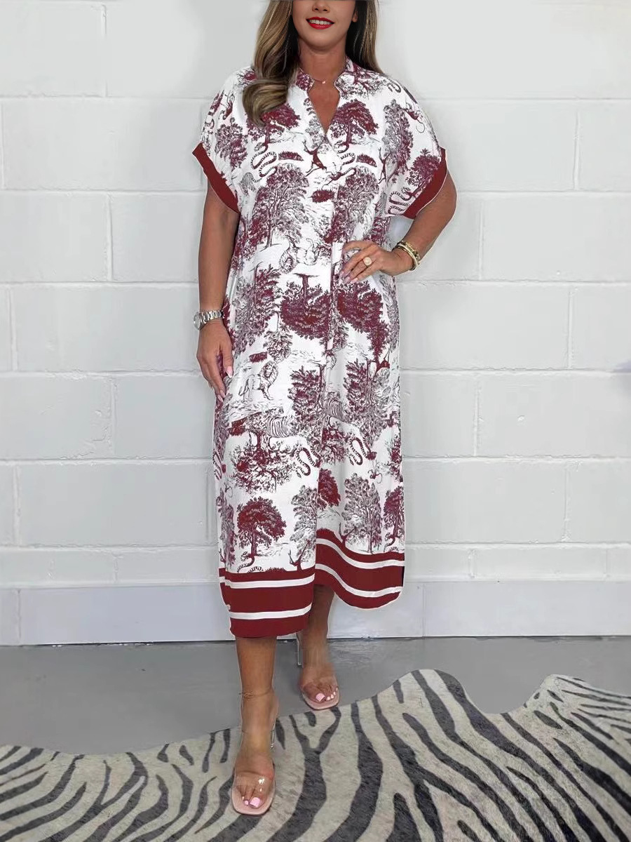 Robe décontractée à imprimé Animal pour femmes, pull à col en v, longueur cheville, jupe ample et élégante, robe une étape, nouvelle mode printemps été 2025