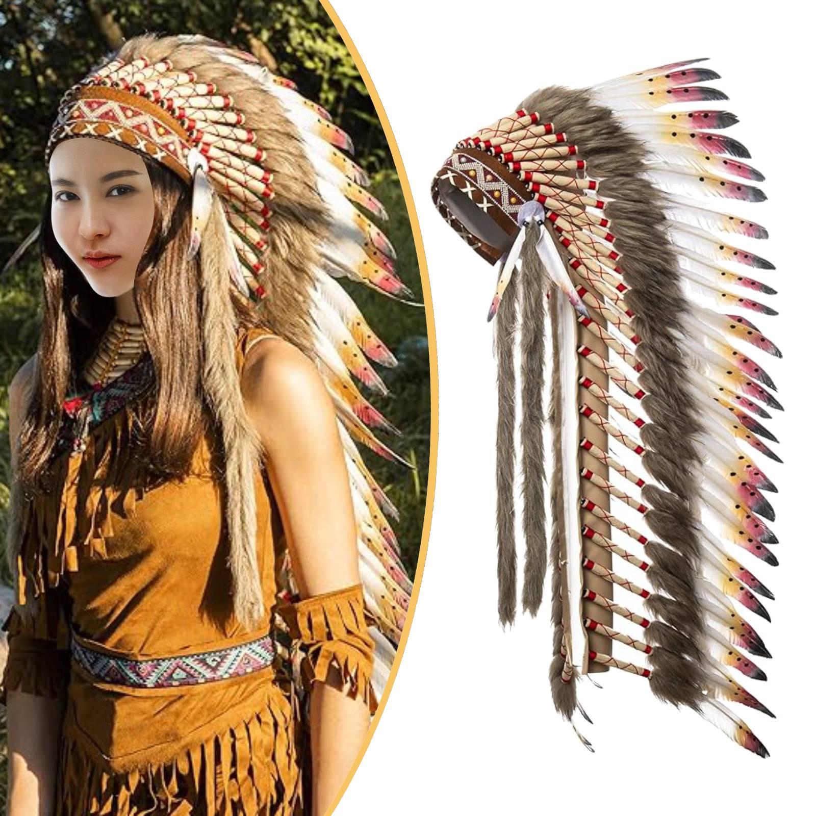 Coiffe indienne à plumes, chapeau de chef indien pour déguisement de carnaval et spectacle