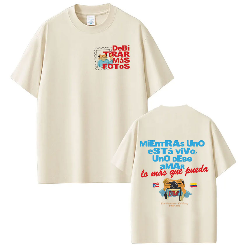 T-shirt Rapper Bad Bunny Debi Tirar Mas Fotos DTMF Tour imprimé pour hommes et femmes, T-shirt en coton, vêtements pour hommes