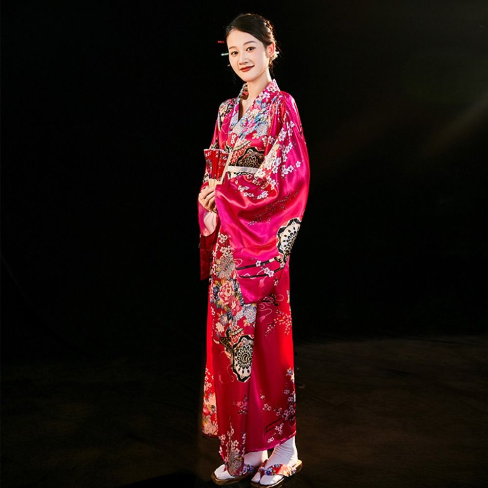 Costume de Cosplay Kimono japonais traditionnel, robe Kimono de Style japonais imprimé Floral Sakura pour fille, élégance asiatique