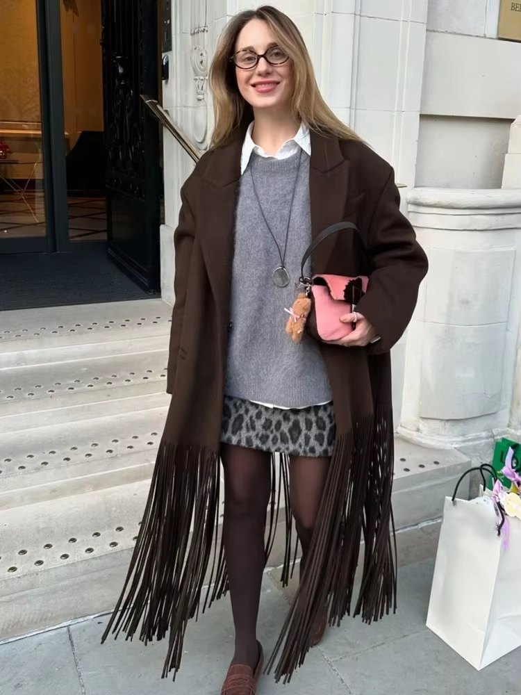 Mode laine glands longs manteaux pour femmes col rabattu simple boutonnage poches veste femme élégant solide dame pardessus
