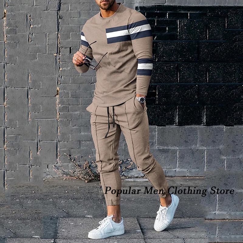 Ensemble de vêtements pour hommes, t-shirt à manches longues + pantalon, survêtement décontracté, costume 2 pièces, vêtements de sport pour printemps, Streetwear surdimensionné