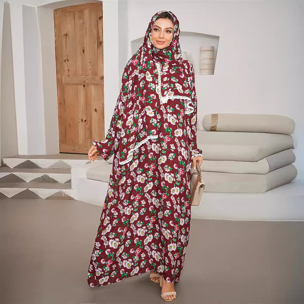 Abayas musulmanes Eid pour femmes, robes à imprimé floral, Dubaï, Islam, robe longue, Ramadan, caftan marocain, écharpe une pièce, Jalabiya éducatif