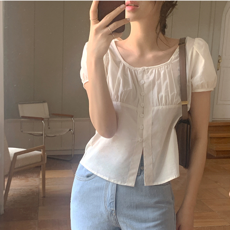 Chemises courtes à boutonnage simple pour femmes, court en coton, style japonais, rétro, vintage, décontracté, mignon, doux, été