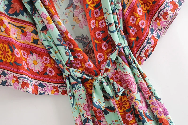 Boho Queens femmes paon imprimé manches chauve-souris plage bohème Kimono Robe dames col en V gland été Happie Bikini couvertures