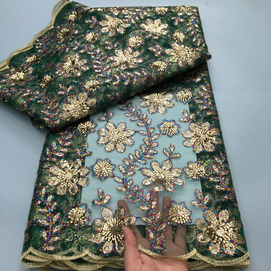 Tissu africain en dentelle de Tulle et paillettes, maille française de luxe, 2025, haute qualité, 5 Yards, filet nigérian pour robe de mariée, couture A3861