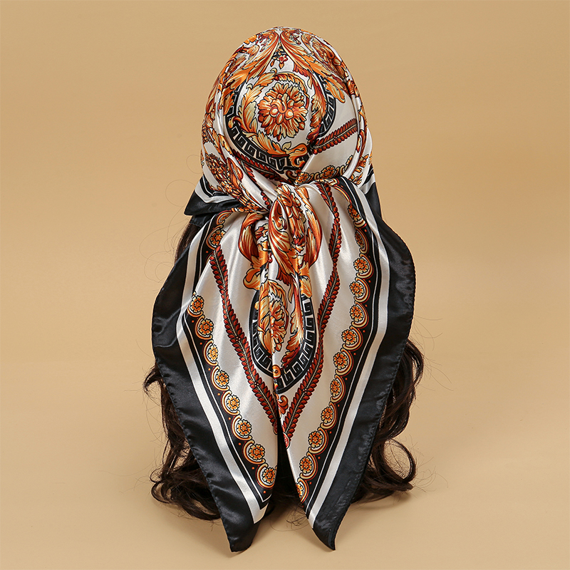 Foulard carré en soie pour femmes, bandeau doux, Vintage, Hijab, imprimé floral, Pashmina, Bandana, 2024