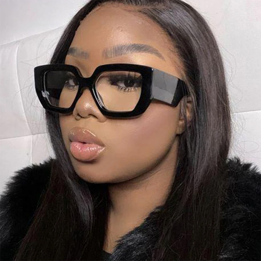 Lunettes de soleil carrées noires à grande monture pour femmes, verres transparents, lunettes décoratives pour vacances quotidiennes