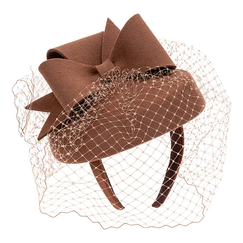 Chapeau fascinateur d'hiver pour femmes, pilulier rond, cage à oiseaux, voile, nœud, bandeau en laine, fascinateur, mariages, courses Ascot