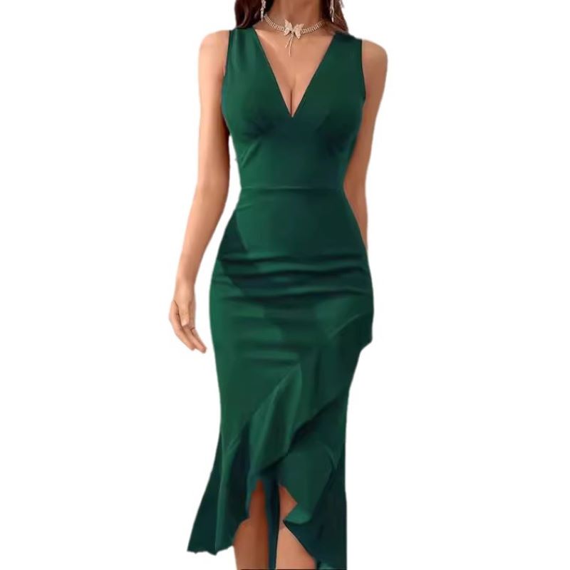 Robe à volants fendue à col en V pour femmes, jupe à queue d'hirondelle, fesses enveloppantes, nouvelle Europe