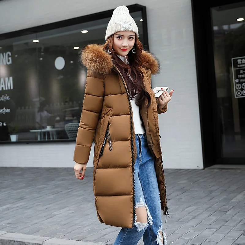 2025 femmes vers le bas Parkas veste d'hiver grand col de fourrure épais mince manteau mode à capuche vêtements d'extérieur en coton Long hiver femme manteau