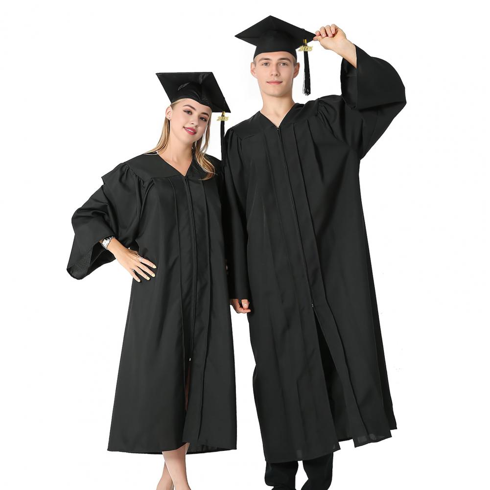 Tenue de remise des diplômes pour étudiants en arts, robe de graduation avec chapeau à col en V, uniforme de célibataire pour médecin, fête de remise des diplômes, longueur au genou longue
