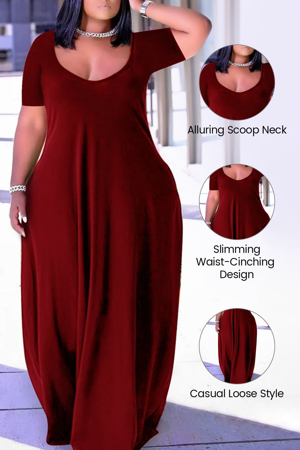 Grande taille femmes robe de base col rond manches courtes décontracté ample multicolore Simple robe longue pour les femmes été 2025 nouvelle mode