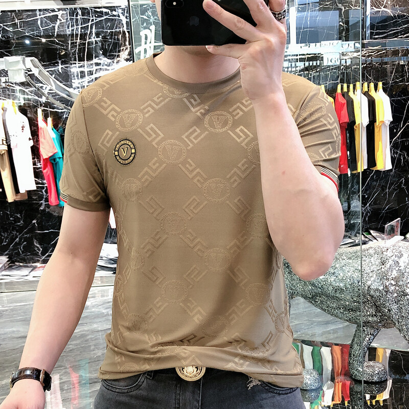 2025 été glace soie respirant T-shirt hommes de luxe Jacquard col rond à manches courtes T-shirt style décontracté Socialize haut