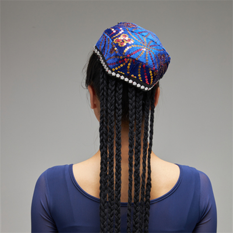 Xinjiang Uygur chapeau hommes femmes adulte Style musulman chapeau de danse non/avec perruque danse nationale Performance Costume enfant chapeau Hexagonal