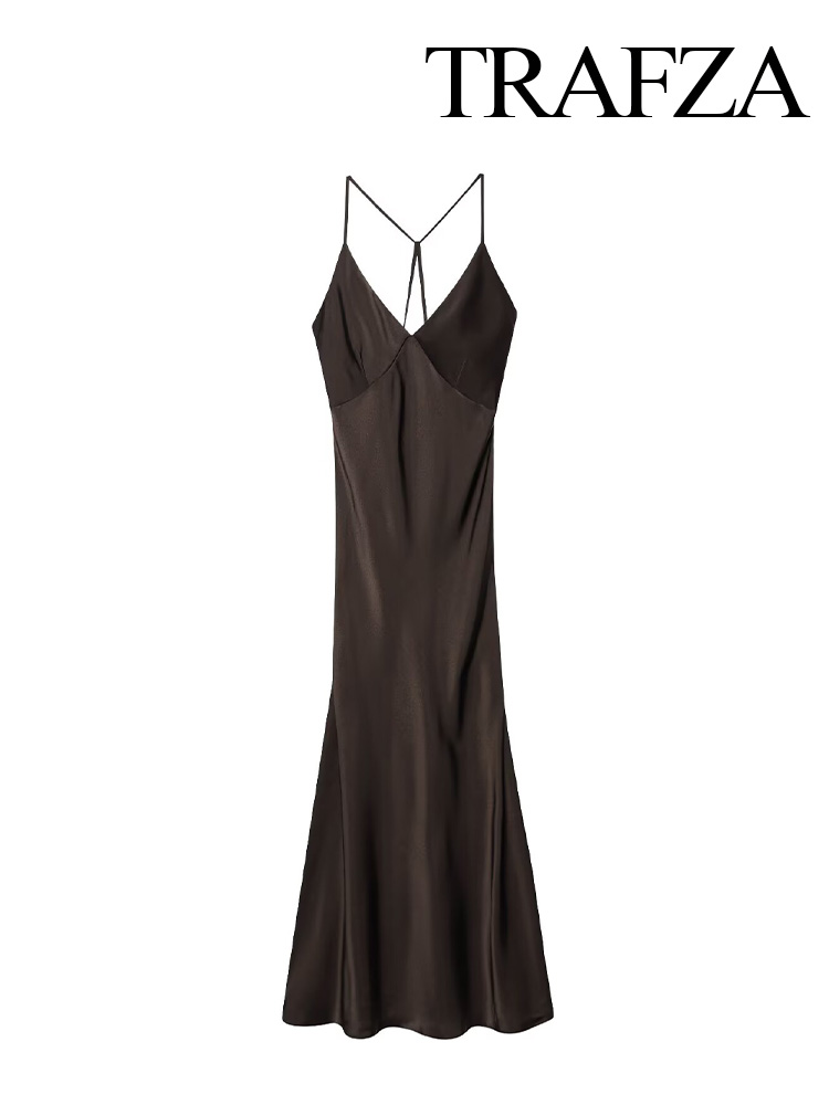 HH 2025 femme col en v dos nu sous-vêtements Style robe femmes été nouveau solide Chic fermeture éclair sans manches vacances Style longue robe