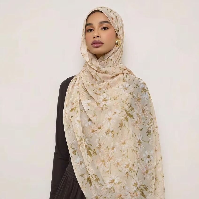 Nouveau Foulard Chiffon Imprimé Floral Tendance, Long et Élégant, pour Femmes Musulmanes, Hijab, Écharpe Simple et Douce pour Dames 180*70cm