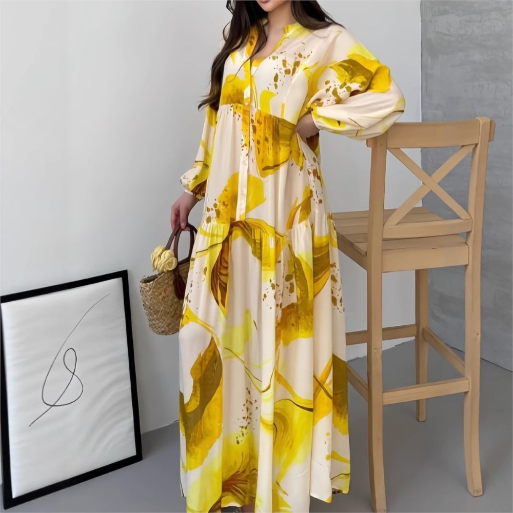 Chemise longue ample imprimée pour femmes, robes à manches longues, nouvelle mode épissée, printemps automne ​ ​ Robe décontractée élégante pour femmes, 2025