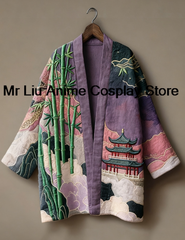 Kimono Cardigan pour Adulte, Veste Imprimée Vintage à Manches Courtes, Peignoir Yukata Haori, Chemise Décontractée Ample pour Homme, Manteau d'Extérieur