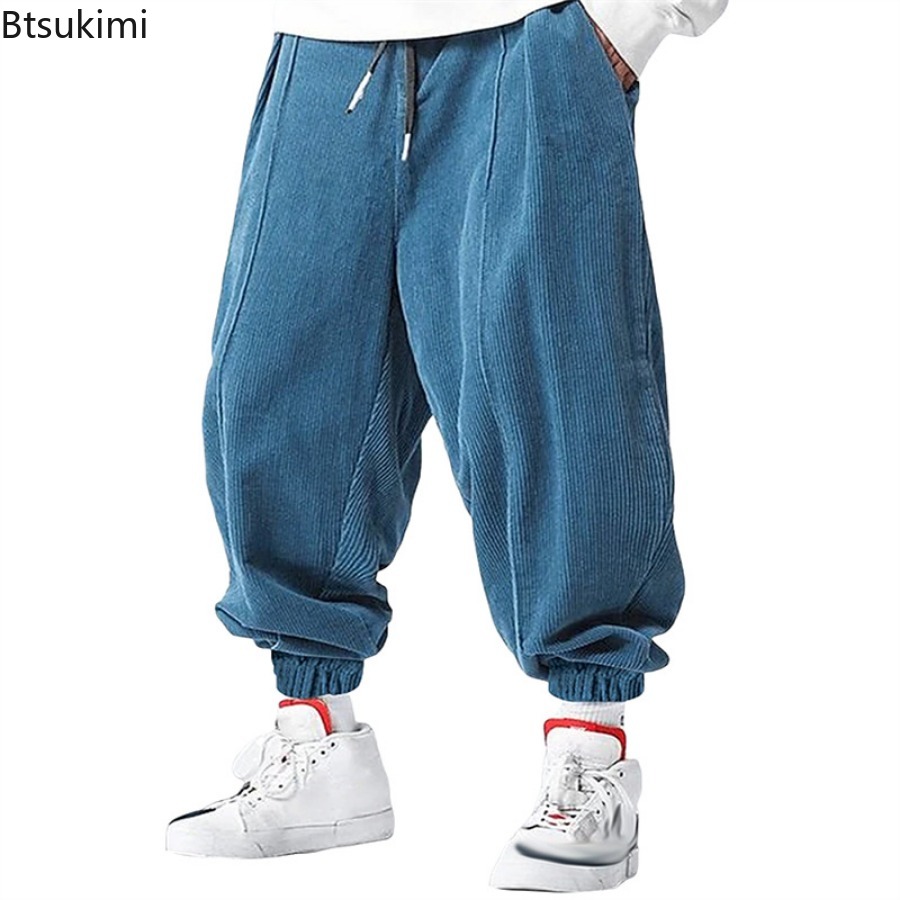 Pantalon en velours côtelé pour homme 2026 – Tendance décontractée, avec cordon de serrage, longueur cheville, coupe ample, style Harem, pantalon de survêtement, jogger