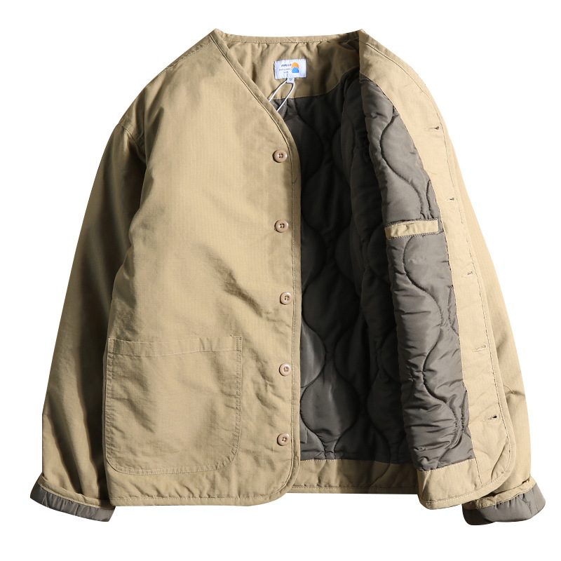 Style japonais Vintage nouvelle mode hommes décontracté à la mode simple boutonnage à manches longues col en v coton rembourré veste mâle vêtements manteau