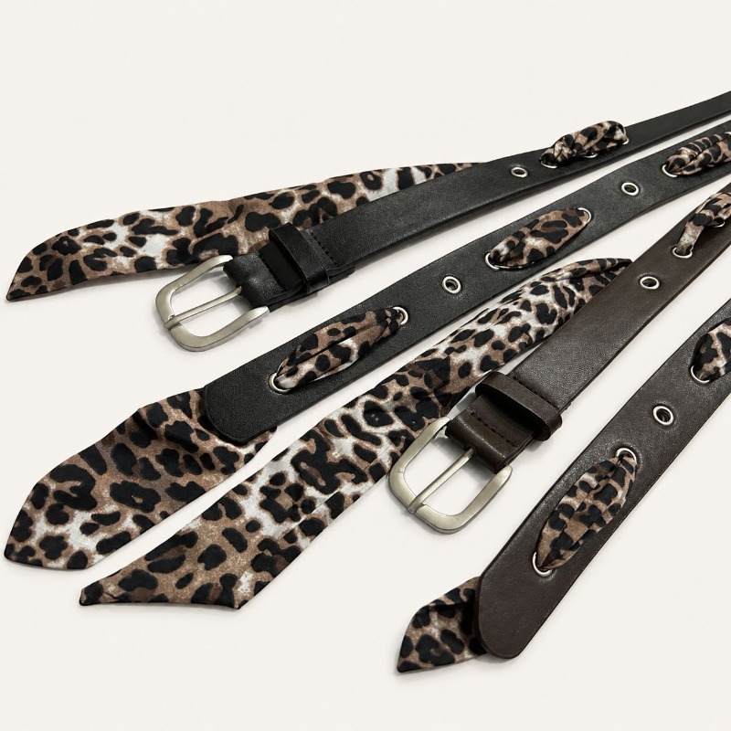 Ceinture Écharpe Tendance Imprimé Léopard avec Cordon de Serrage Style Américain Vintage Unique Polyvalente et Instagram-Worthy
