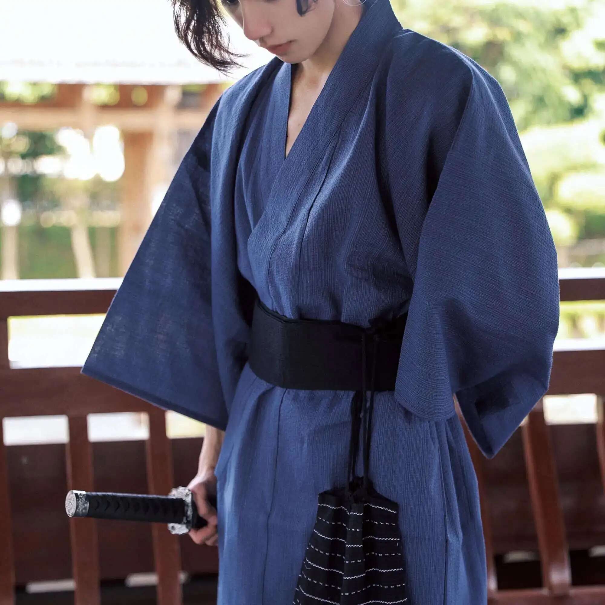 KIMONO – ensemble pyjama traditionnel japonais YUKATA pour hommes, longues Robes d'été avec ceinture, 95% coton, vêtements de nuit, peignoir