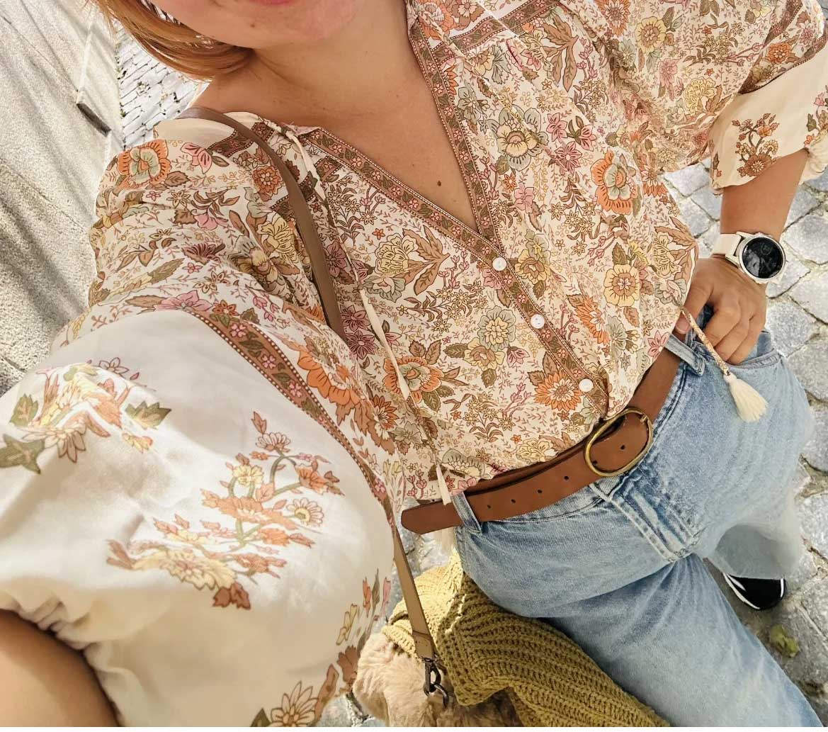 Chemisier Boho Super Chic pour Femme, Imprimé Floral, lèvent, Col en V, Pompon, Automne, Manches sulf, Chemise, Médicaments, Vacances