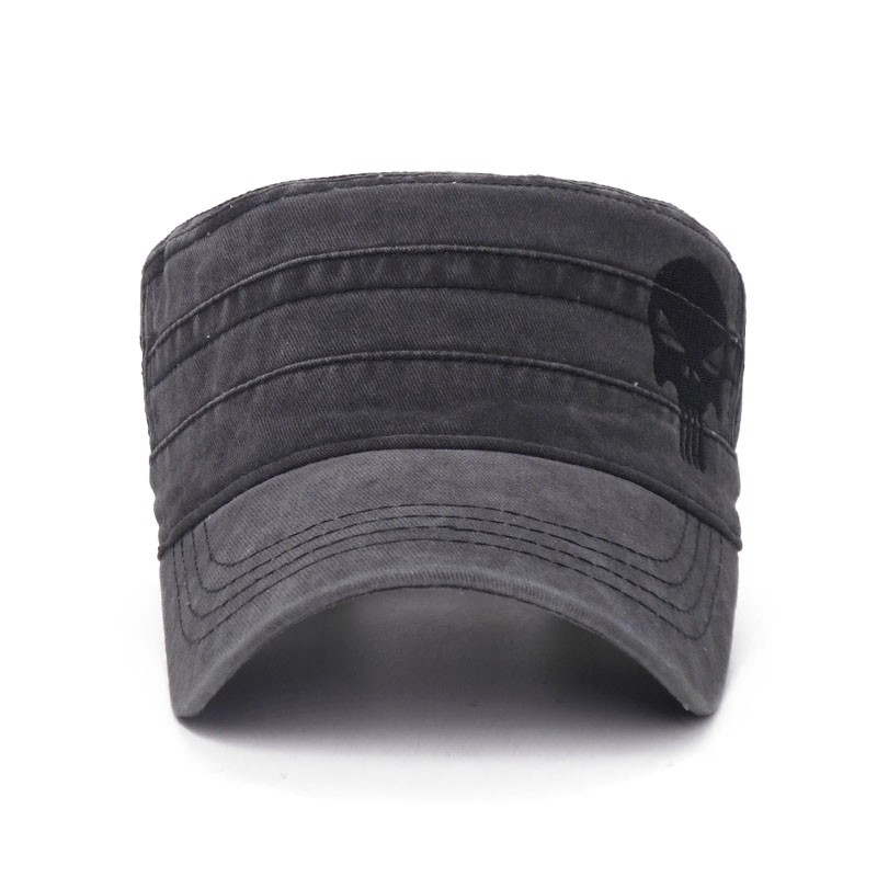 Casquette de baseball en coton lavé pour hommes, chapeau cool, tête de mort brodée, dessus plat, casquette militaire, chapeaux de papa décontractés, extérieur