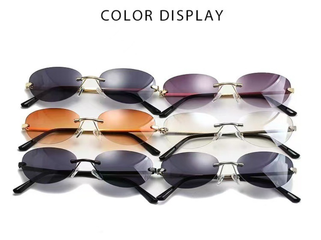 Lunettes de soleil œil de chat tendance sans monture, ovales, pour hommes et femmes, protection UV400, pour la conduite, style Y2K, verres dégradés sans cadre