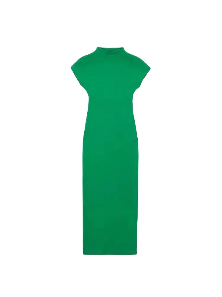 Femmes mode ajusté tricot robe mi-longue Vintage col rond manches courtes robes féminines robes Mujer