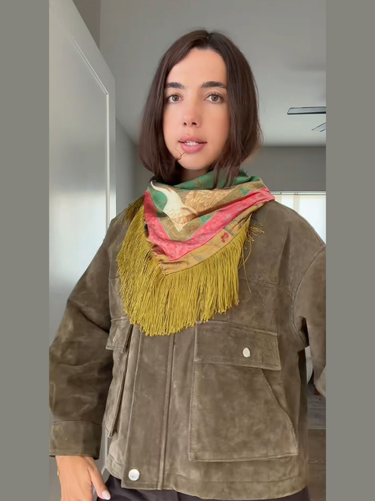Nouvel Accessoire Léger pour Femme : Foulard Carré Imprimé à Franges en Satin Soyeux, Motif Floral Oriental Vintage, Châle Décontracté pour la Rue