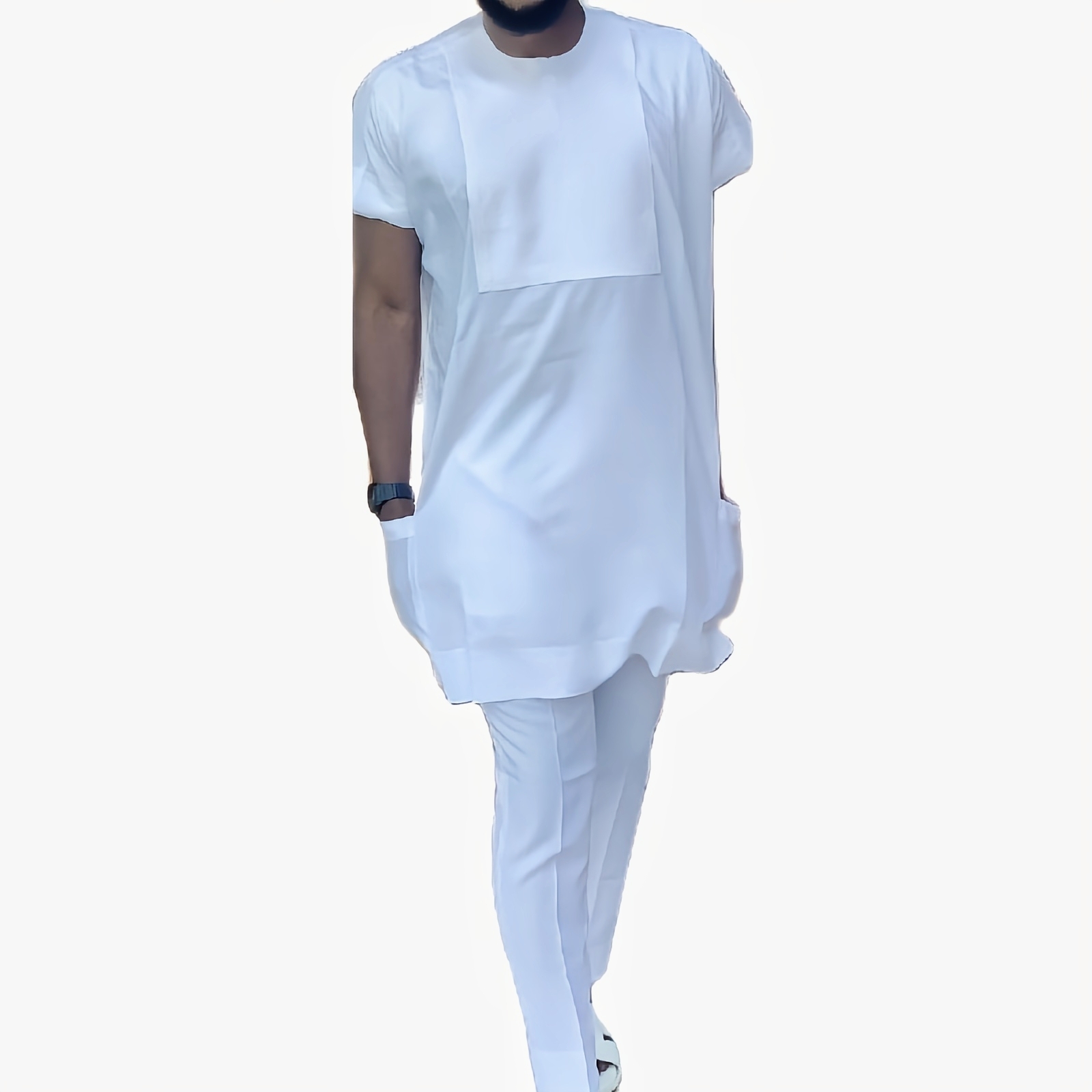 Costume pantalon en coton blanc uni pour homme, haut à manches courtes + vêtement personnalisé de Style nigérian, mode africaine, nouvel arrivage, pantalon décontracté