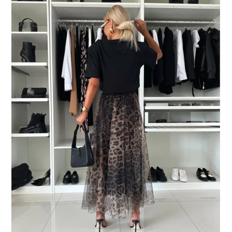 Jupe imprimée léopard pour femmes, avec taille élastique et grande maille pivotante, Sexy, polyvalente, nouvelle collection automne et hiver 2024