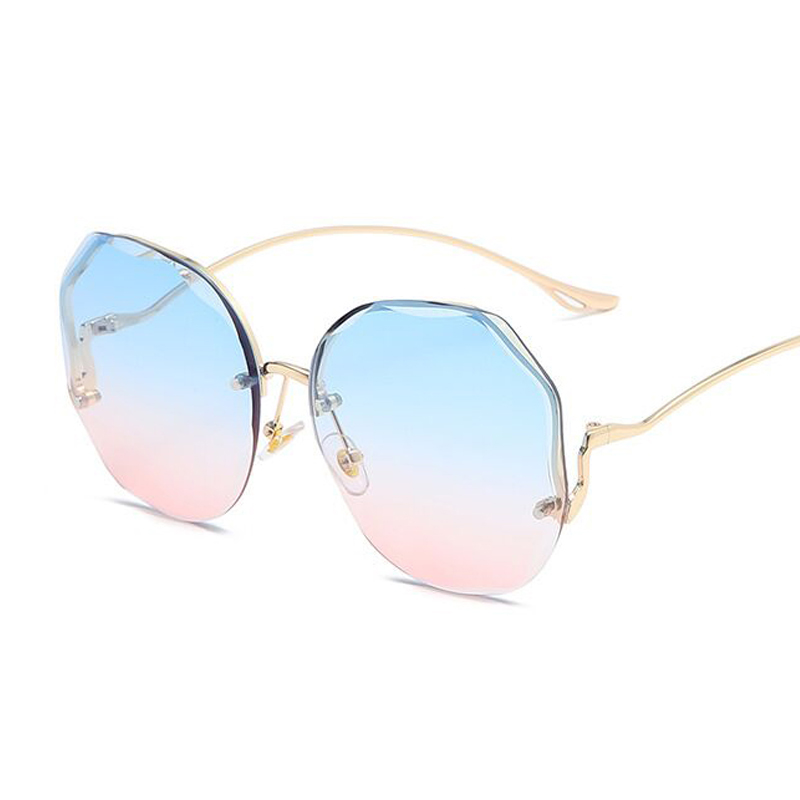 Lunettes de soleil rondes dégradées pour femmes, branches incurvées en métal, océan, sans bords, à la mode, UV400, 2022