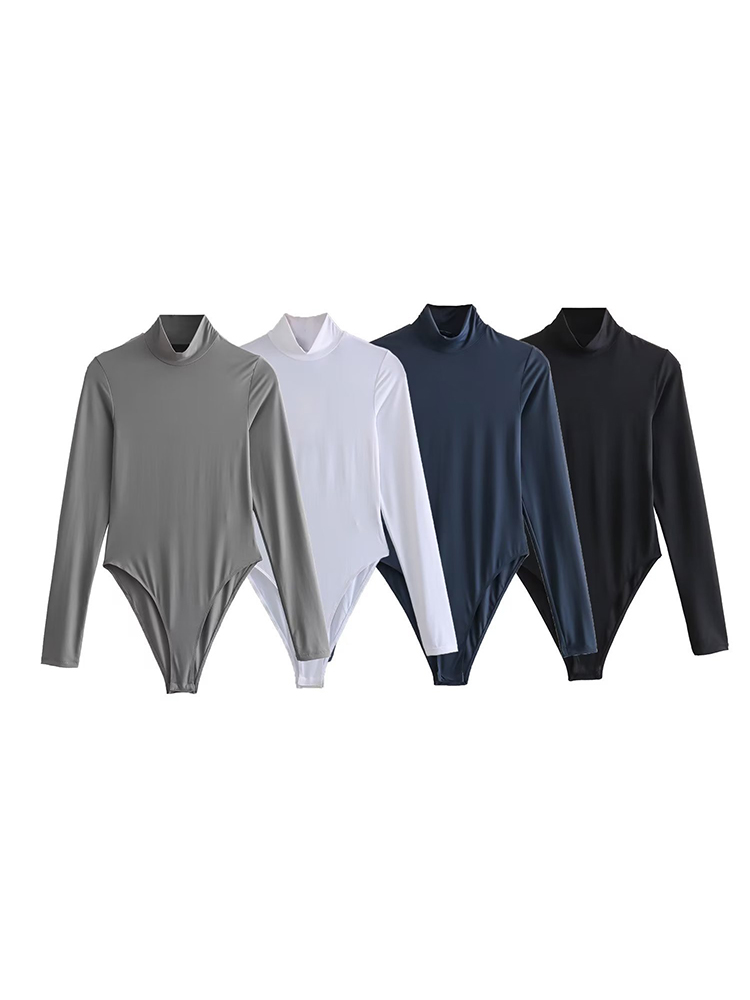 Combinaison à col roulé pour femme, haut à manches longues, costume de batterie décontracté, collants, vêtements extensibles confortables, mode