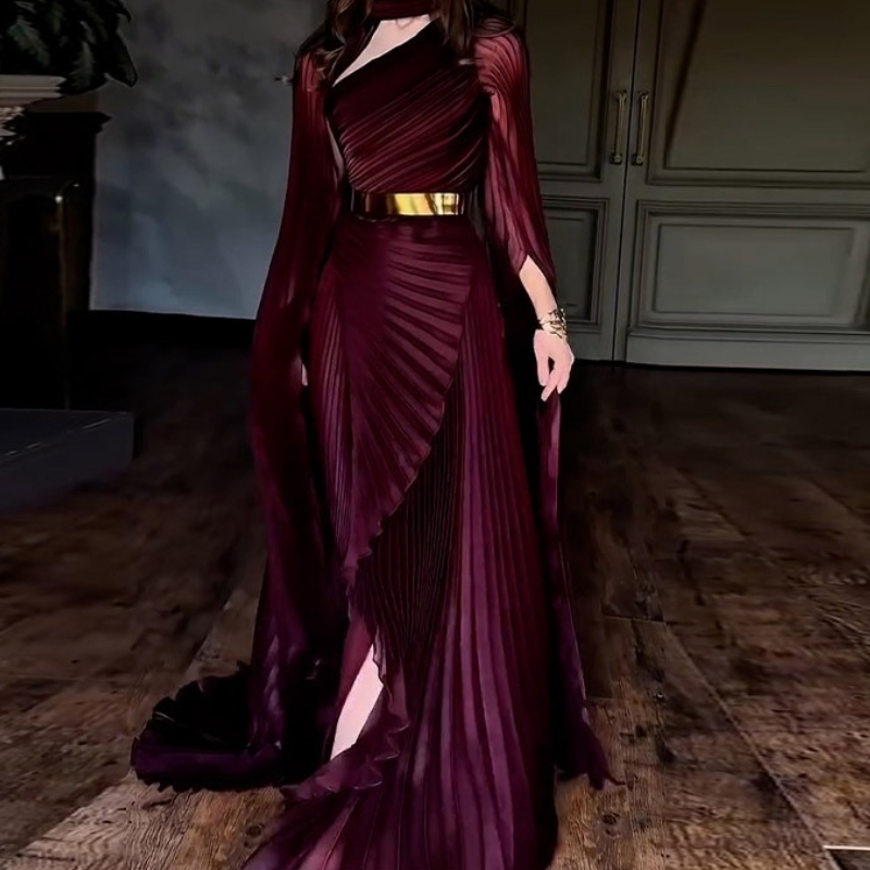 Robes pour femmes tempérament mode 2025 automne nouveau manches chauve-souris châle fendu élégant fête robes soirée longue robe