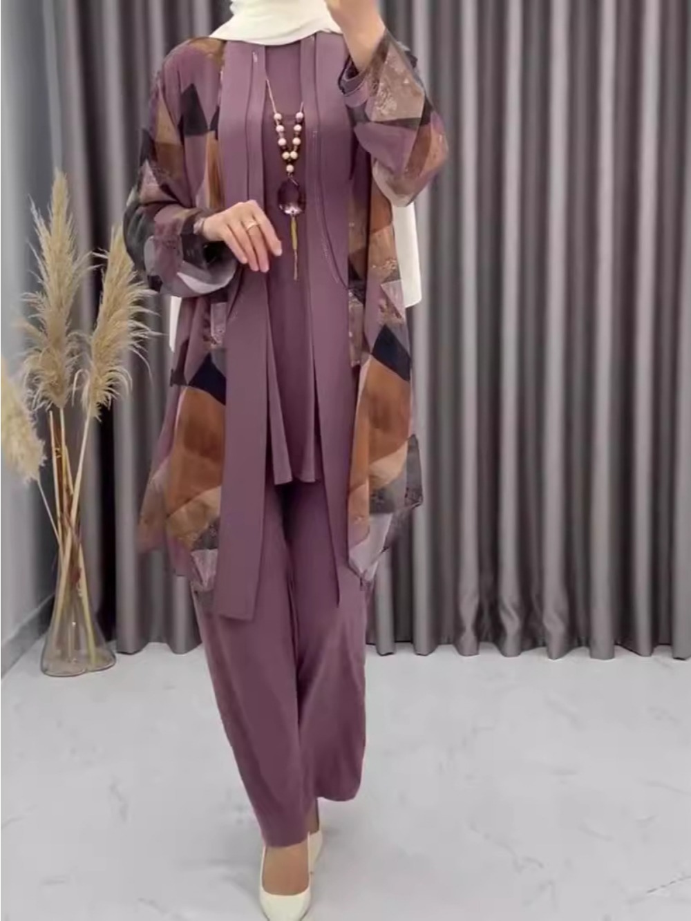 Eid femmes Abaya 3 pièces ensemble avec pantalon fête Ensembles musulmans Caftan Robe Jalabiya Ramadan marocain dubaï 2025 Ensembles Musulman