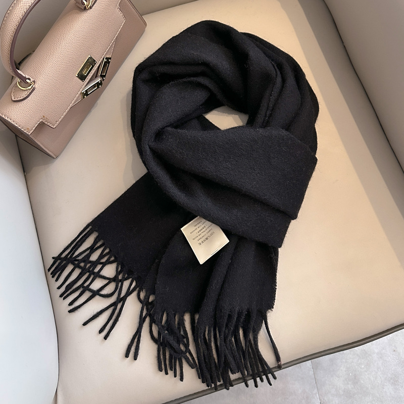 Luxe hiver 100% laine écharpe femmes cachemire mouchoir chaud Pashmina femme châle solide enveloppement doux Bufanda foulards étole 2025