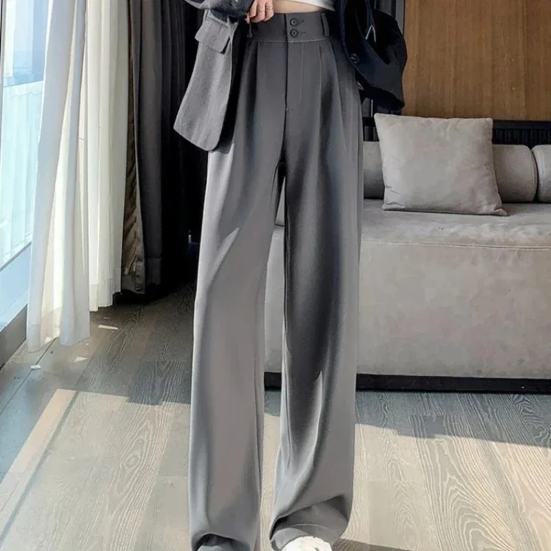 Pantalon à jambes larges pour femmes, élégant, Style coréen, taille haute, Baggy noir, bureau, mode dames, costume ample, Streetwear