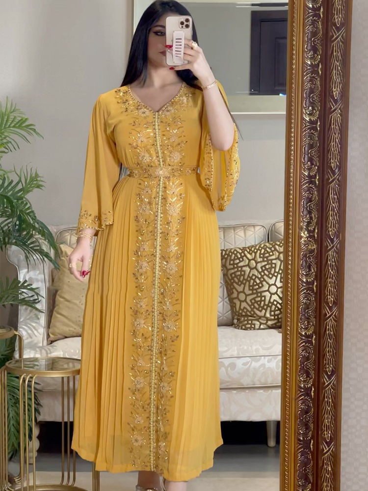Abaya musulmane marocaine pour femmes, robe de soirée, broderie de diamants, ceinture islamique, caftan, abayas maxi éducatives, Eid