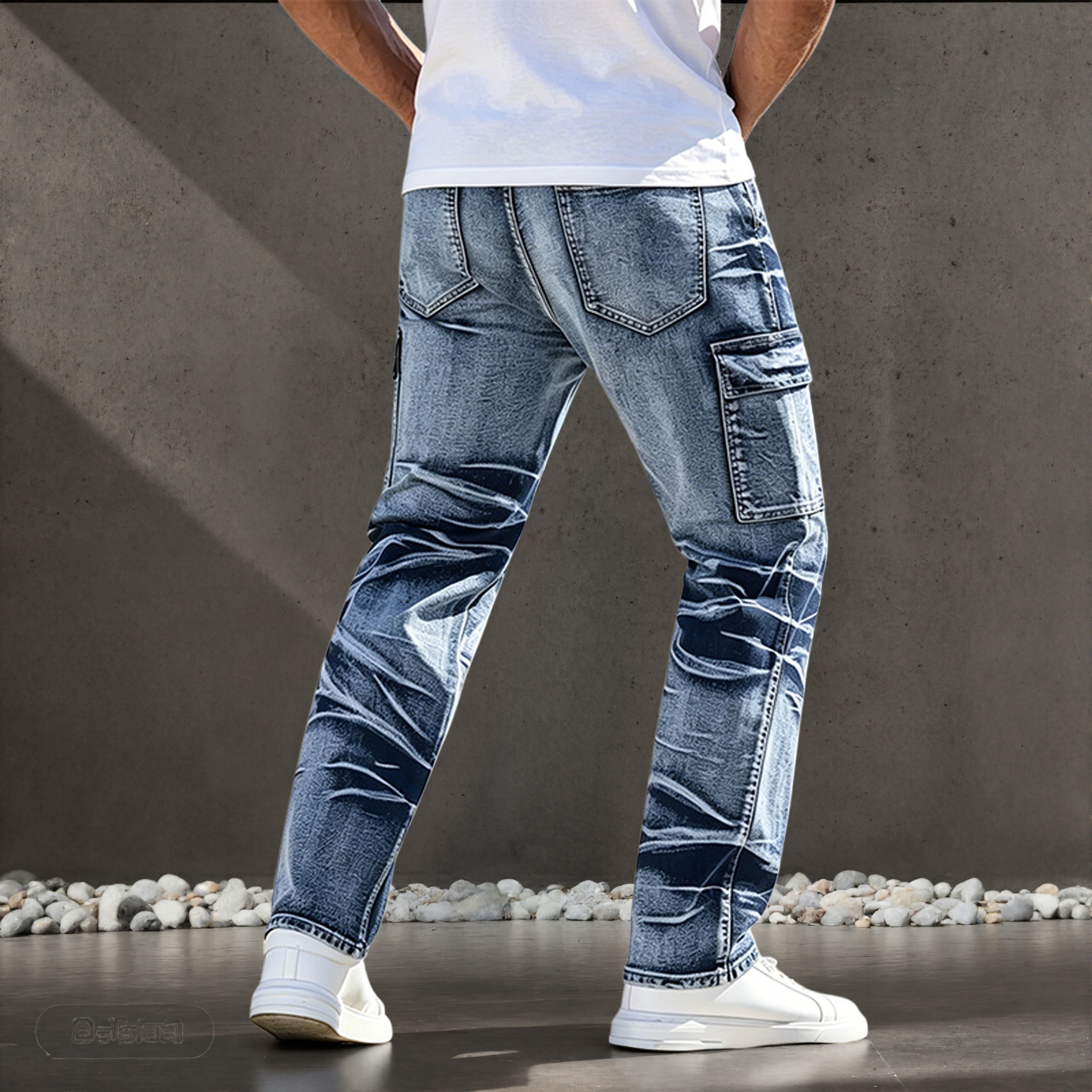 Jeans pour hommes, style décontracté américain, design multi-poches, pantalon droit simple et polyvalent, adapté à toutes les saisons