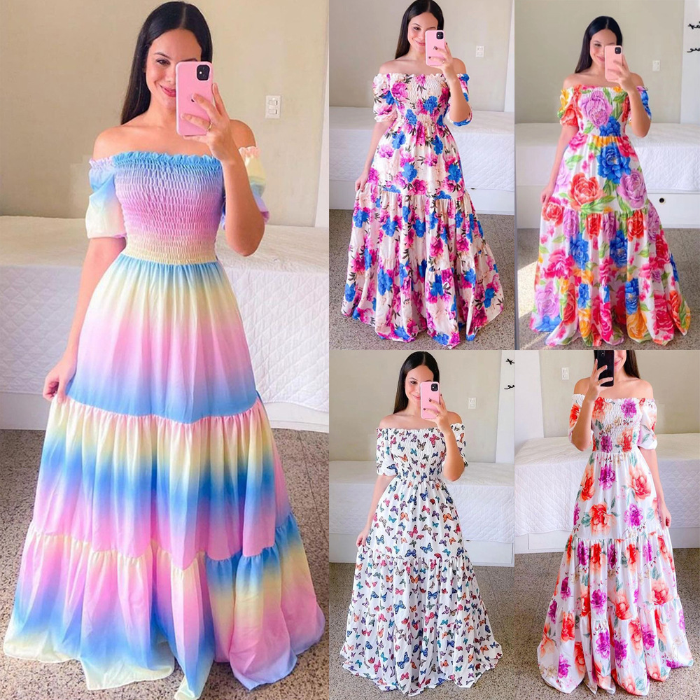 Robe Longue à Fleurs pour Femme, Tenue de Soirée Courte, Élégante, Décontractée, Style Boho, Vacances, Imprimée, Été Arts et lettres français fraîche mode fleur brisée irrégulière