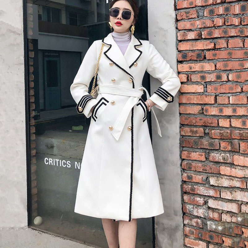 Nouveau manteau Long en laine pour femme automne hiver épais mince noir Double boutonnage Trench manteaux femme coréenne décontracté Parker pardessus