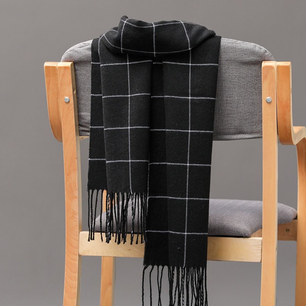 Écharpe à carreaux en cachemire pour homme, glands à franges, longue écharpe d'affaires, châle de camping et de randonnée, style britannique doux, optique d'hiver chaude