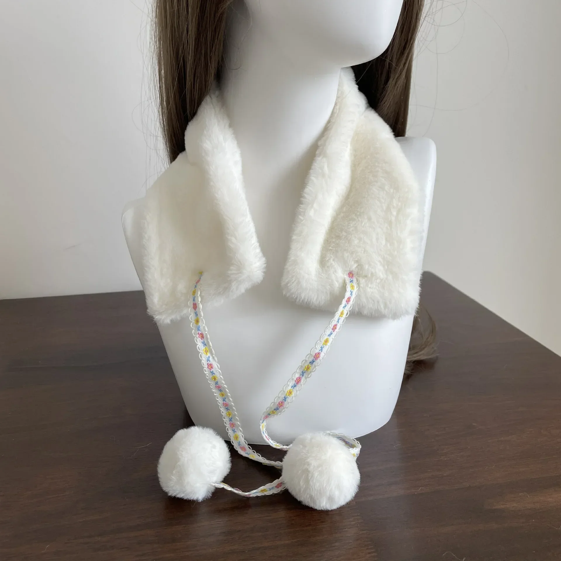 Écharpe de col de cheveux boule de cheveux japonaise Kawaii, épaisse, chaude et mignonne, Imitation fourrure de lapin en peluche, corde à cravate, écharpe Y2k, hiver