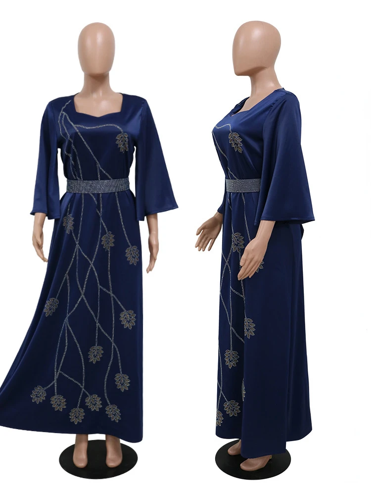 Robe de soirée musulmane à lacets pour femmes, Abaya, Hijab, Ensemble de caftan marocain, Diamant, Turquie, Éducatif