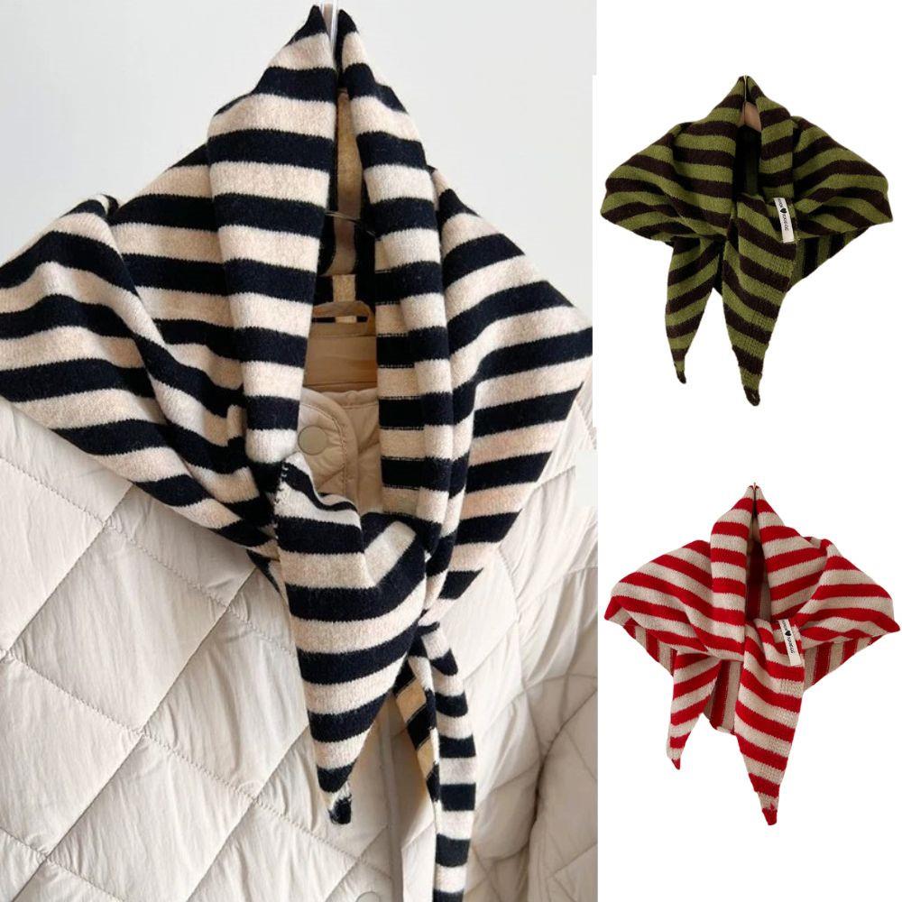Polyvalent rayé laine tricoté Triangle écharpe femmes mode laine écharpe châle hiver chaud doux tricoté capuche écharpe châle cou enveloppement